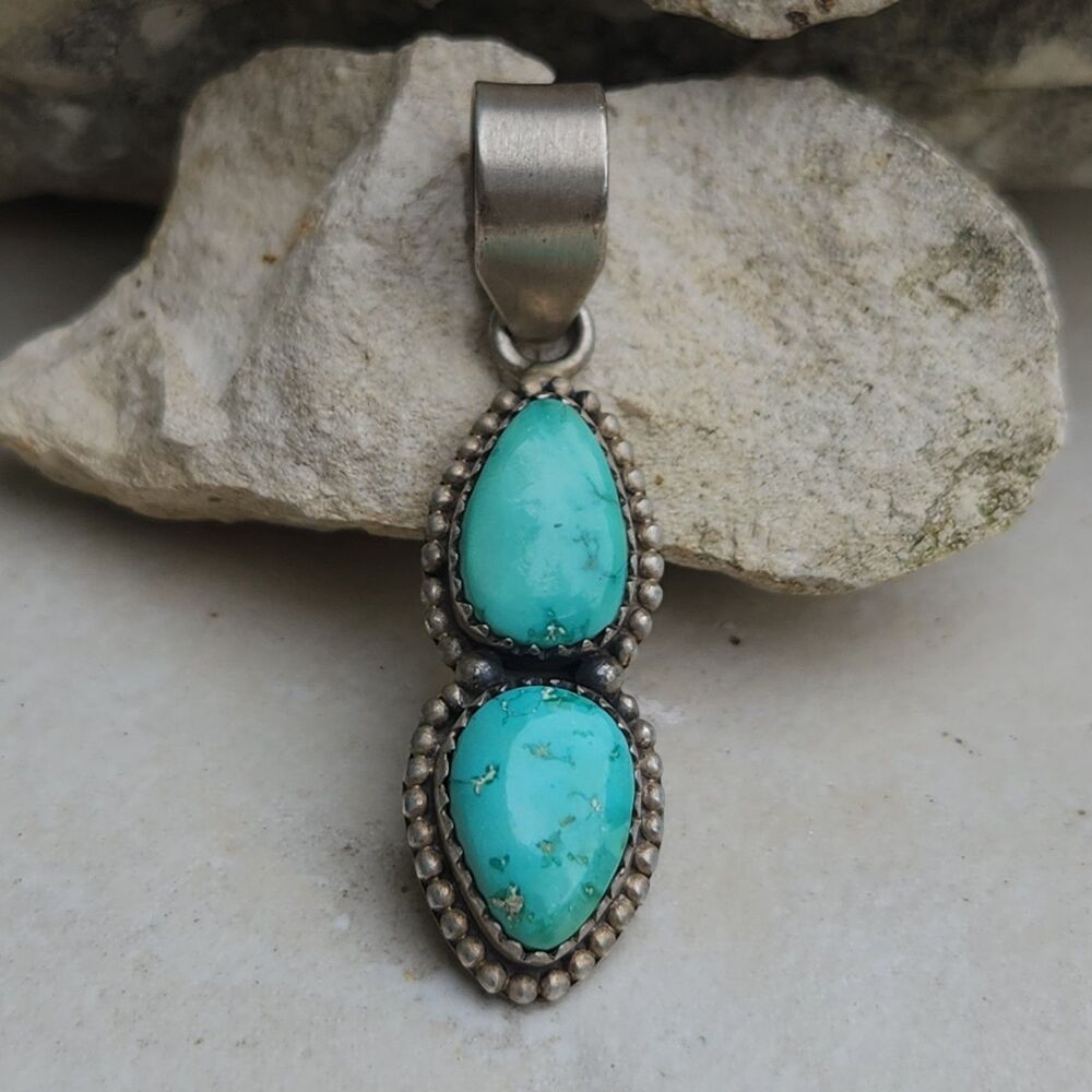 Navajo Double Turquoise Petite Sterling Pendant